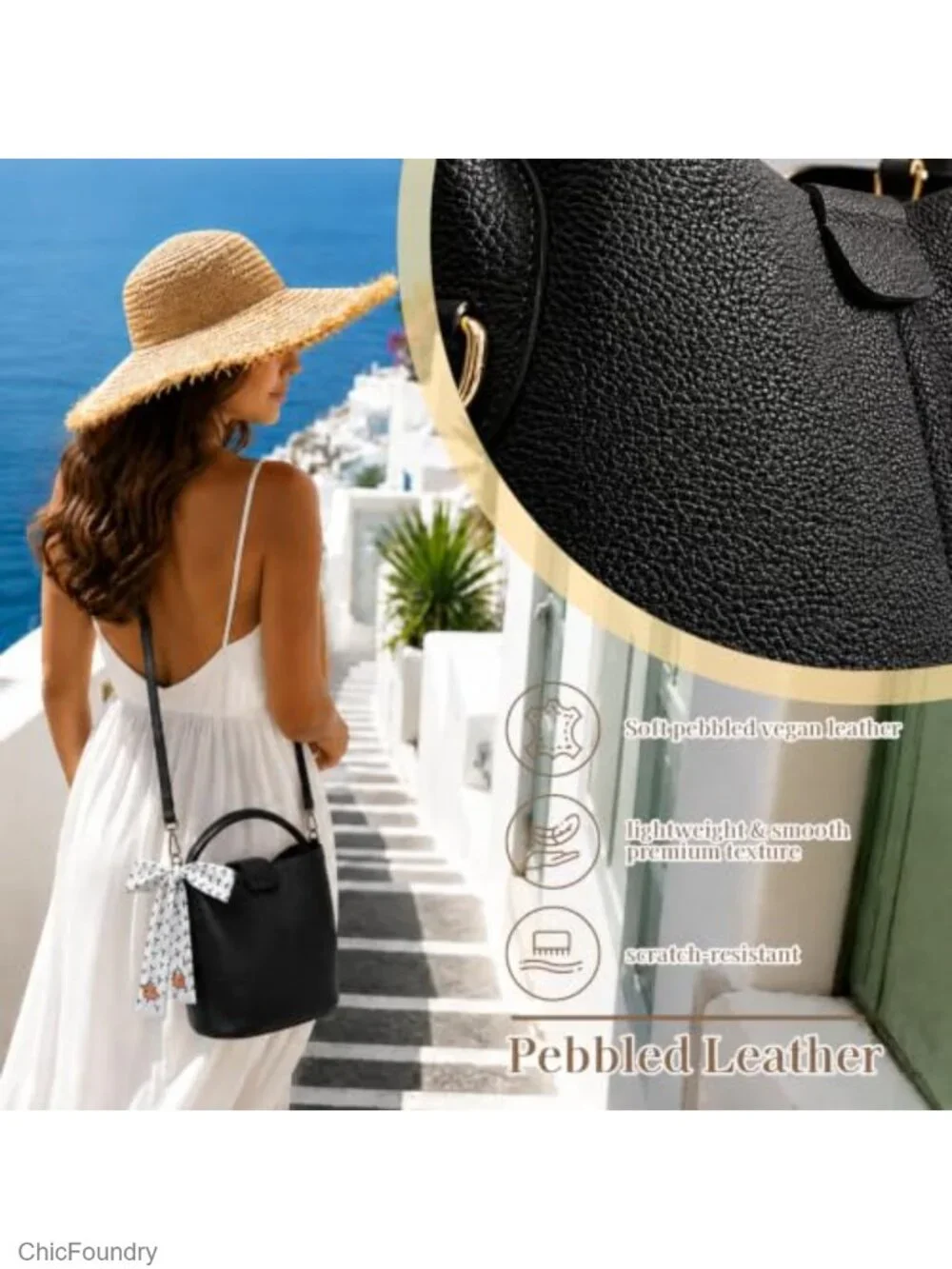 Vegan Leather Bucket Bag Women Crossbody Purse with Removable Strap